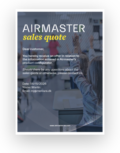 Branded Airmaster sales quote generated from the configurator